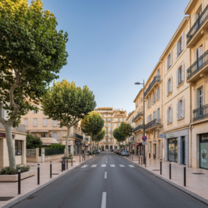 Vue sur Juan-les-Pins avec des propriétés en bord de mer